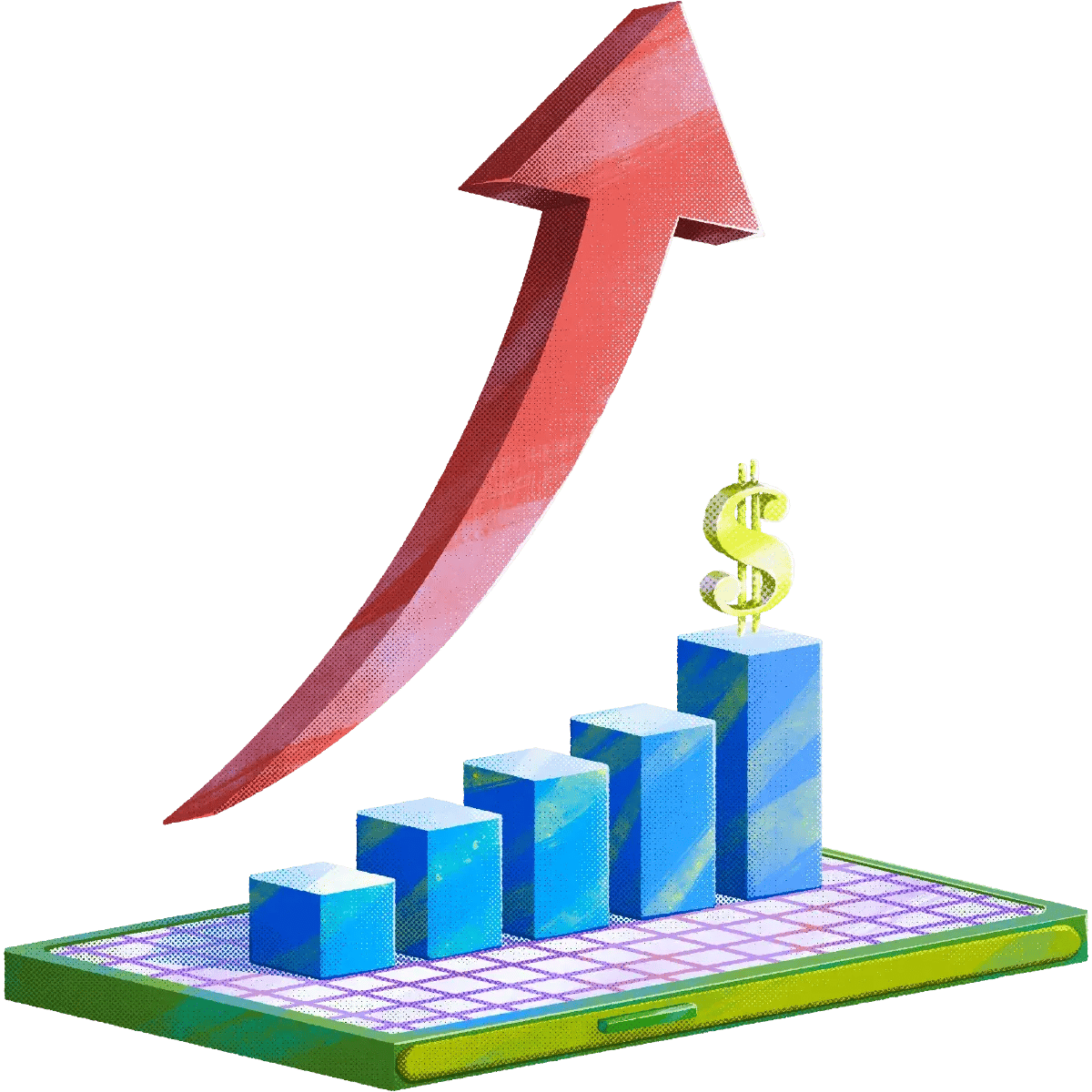 51- Mobile-chart-Dollar_sign-red_arrow-Grid-Maximum