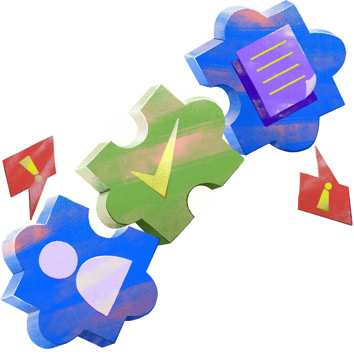 102-Puzzles-Connect-Exclamation_mark-Alram_sign-Documents_icon-Employee_icon-Check_mark