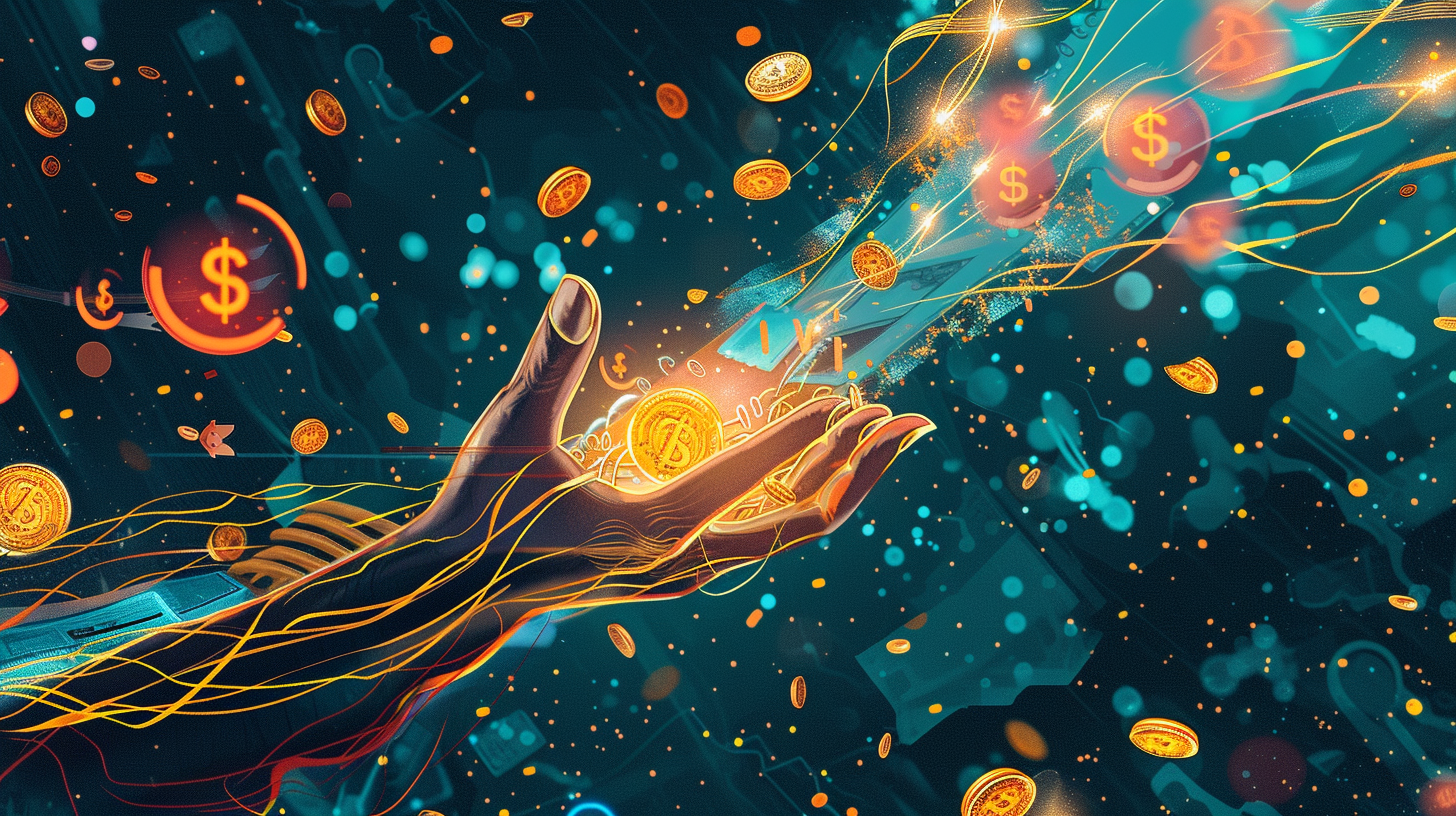 Conceptual illustration of money being deducted from a paycheck, with portions of a glowing payment stream diverted before reaching an employee’s hands.