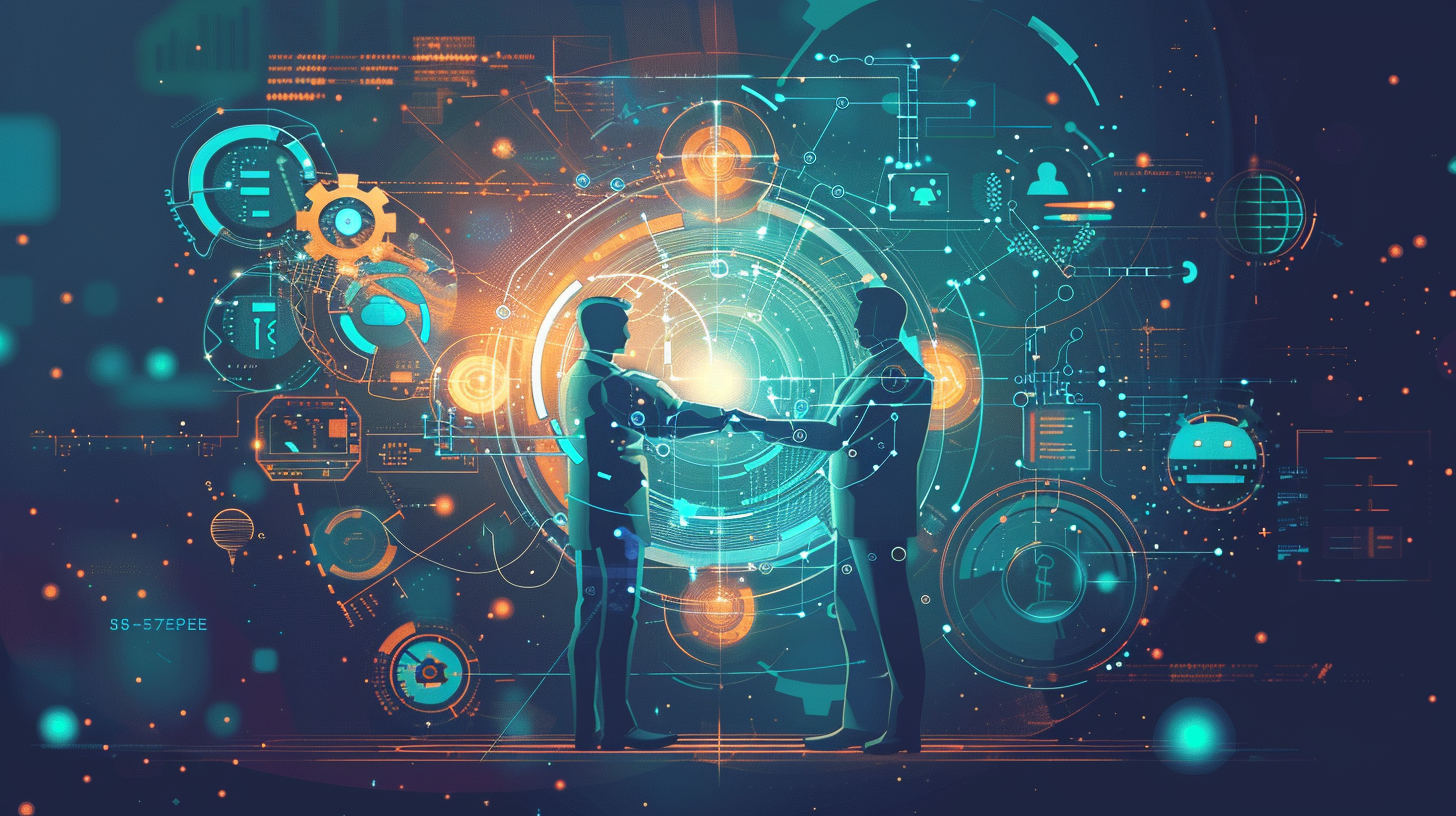 Conceptual image of two HR personnel shaking hands, symbolising a successful working relationship.